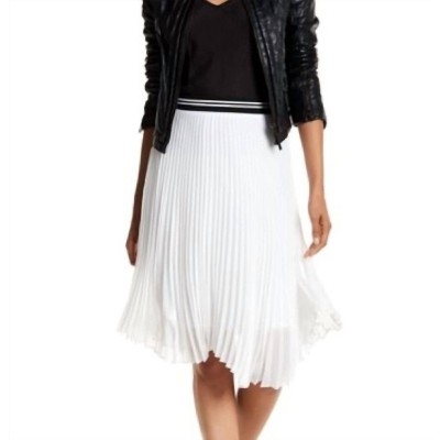 Women's Sheer Uneven Hem Pleated Midi Skirt - Harlowe & Graham