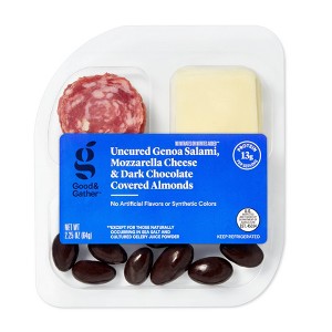 Uncured Genoa Salami, Mozzarella Cheese & Dark Chocolate Covered Almonds Snacker 2.25oz - Good & Gather™ - 1 of 3