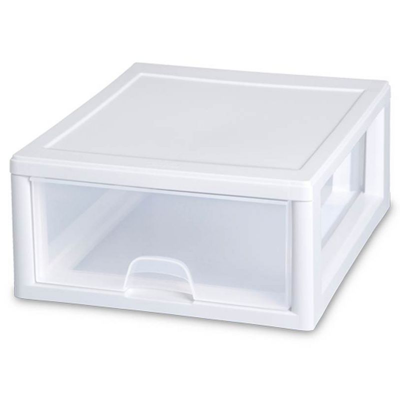 Sterilite 16 Quart Stackable Sturdy Plastic Storage Drawer Container for Home and Office Organization, Clear & White, 5 of 8