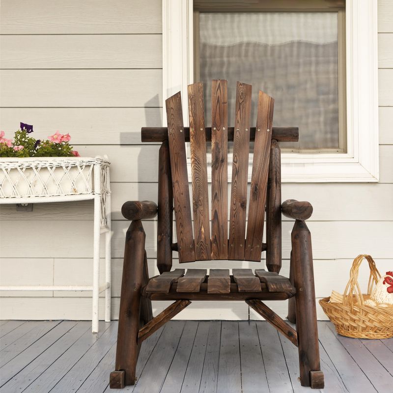 Outsunny Wooden Adirondack Rocking Chair, Outdoor Rustic Log Rocker with Slatted Design for Patio, 3 of 7