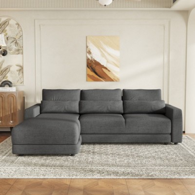 Removable Back Cushion L-Shaped Modular Sofa with 3 Pillows, Fits Living Rooms, Offices, and Apartments