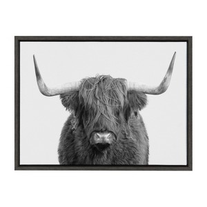 Kate and Laurel Sylvie Highland Cow Portrait Framed Canvas by Amy Peterson Art Studio, 18x24, Dark Gray - 1 of 4