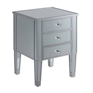 Breighton Home Gold Coast 3 Drawer Mirrored End Table: Storage, Faux Crystal Knobs - 1 of 4