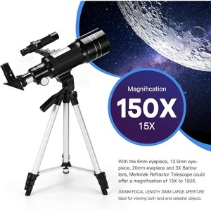 Telescope for Kids Adults, 70mm Aperture 300mm Telescopes for Astronomy Beginners, 15X-150X Magnification Refractor Telescope, Phone Adapter, Black - 1 of 4