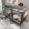 Large Pet Cage with Storage Rack & Drawers, Iron Frame Kennel with Stainless Steel Food & Water Bowls, Black + Smoke Gray - Nertpow - 3 of 4