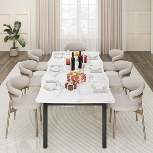 Minimalist Dining Table for 6-8, Rectangular Table with Wave Edge, 15mm Thick MDF Top & Metal Frame, Waterproof Scratch-Resistant - 1 of 4