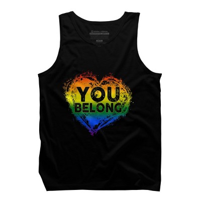Design By Humans Pride You Belong Rainbow Heart By Belugastore Tank Top - Black - 2X Large