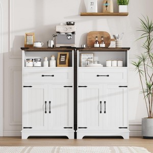 Farmhouse Storage Cabinet Set of 2 -  Freestanding Cabinet with Doors & Drawers for Bathroom/Kitchen/Living Room - 1 of 4