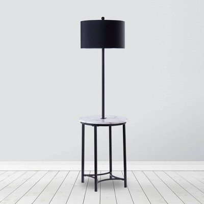 61.5" Amelia Modern Floor Lamp with Table and Built-In USB Matte Black/White Marble - Teamson Home