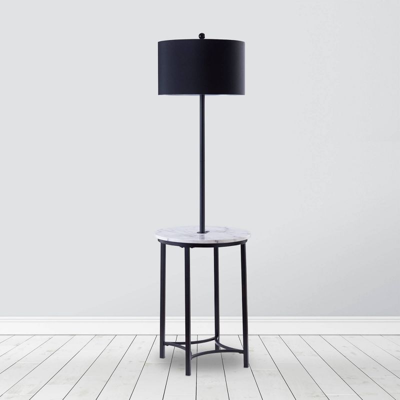 61.5&#34; Amelia Modern Floor Lamp with Table and Built-In USB Matte Black/White Marble - Teamson Home, 1 of 10