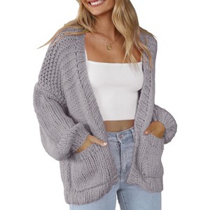Womens Sweater Cardigan Open Front Pocket Cardigan Knit Sweater Tops - 1 of 2