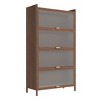 AENKYO 44" Tall Metal Storage Cabinet with 3 Flip Doors, 3-Tier Steel Organizer with Ample Storage, Easy to Assemble - Walnut Finish Cabinet - 2 of 4