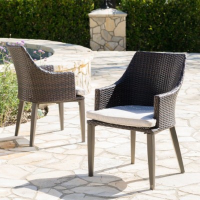 Set of 2 Rattan Patio Chair With Cushion, Outdoor Armchairs with Metal Legs, All-Weather Patio Furniture for Backyard or Balcony-Maison Boucle