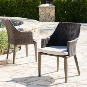 Set of 2 Rattan Patio Chair With Cushion, Outdoor Armchairs with Metal Legs, All-Weather Patio Furniture for Backyard or Balcony-Maison Boucle - 1 of 4