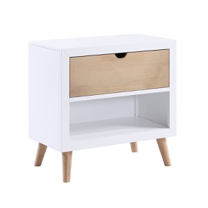 Gulches Collection 2 Tone Nightstand 1 Dovetail Drawer and Cubby, Pine Veneer, White/Natural, 27"Wx15"Dx26"H, 1pc - 1 of 4
