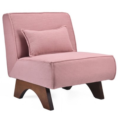 SEVOBAL Modern Upholstered Chair, Corduroy Reading Comfy Single, Robust Build Accent Armless Stripe Chair with Wooden Leg, Pink, 29.53"*31.5"*32.68"