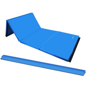 BalanceFrom Fitness 72 x 48 Inch All Purpose Exercise Mat Bundled with 8 Foot Balance Beam Foldable Gymnastic Activity Set, Blue - 1 of 4