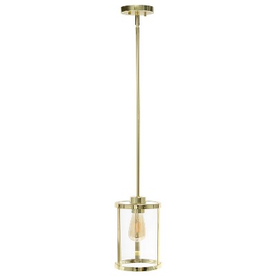 Elegant Farmhouse Gold Pendant with Cylindrical Clear Glass Shade
