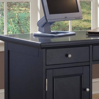 Bedford Black Wood Executive Desk with Drawers and Keyboard Tray