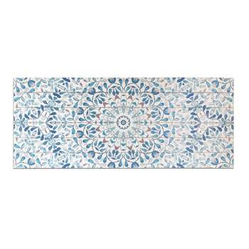 19" x 45" Ornate Pattern Print on Planked Wood Wall Sign Panel Blue - Gallery 57