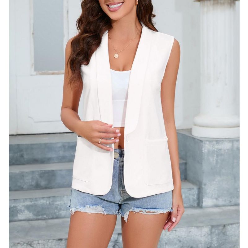 Whizmax Sleeveless Blazer Vest For Women Open Front Casual Long Cardigan Singal Button Blazer Jacket With Pockets, 3 of 7