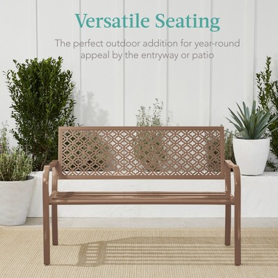 Taupe Steel Geometric Backrest Garden Bench with Arms