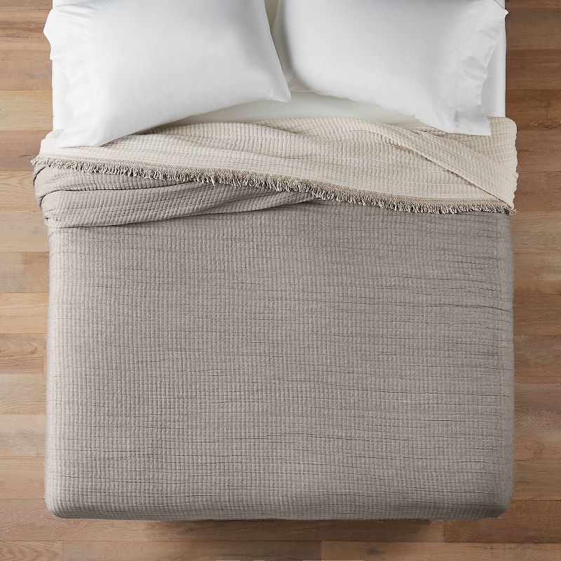 Reversible Textured Cotton Chambray Coverlet - Casaluna™, 3 of 11