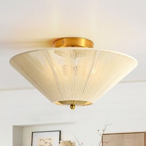 Rennnsan Melan 15" 2-Light Gold Modern Rustic Ivory Rope Cone Semi-Flush Mount Ceiling Light - 1 of 4