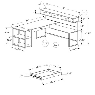 Vynxaria Modern L-Shaped Corner Computer Desk Black Metal Frame with Storage Drawers for Home Office Laptop Work