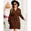 Coolmee Women's Plus Size Dress Long Sleeve Button Front Belted Shirt Dress V Neck Ruffle Midi A Line Shirt Dress - 2 of 4
