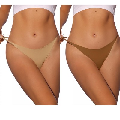 Allegra K Women's Breathable Comfortable Soft Elasticity Low Waist Thongs 2 Packs