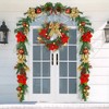 24" Christmas Wreath for Front Door, Prelit Christmas Wreath with Lights, Red Gold Ball Ornaments, Pine Cones &Bow for Fireplace Home Holiday Decor - 3 of 4