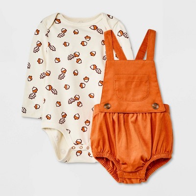 Baby Acorn Corduroy Bubble Bodysuit - Cat & Jack™ Rust Brown 6-9M