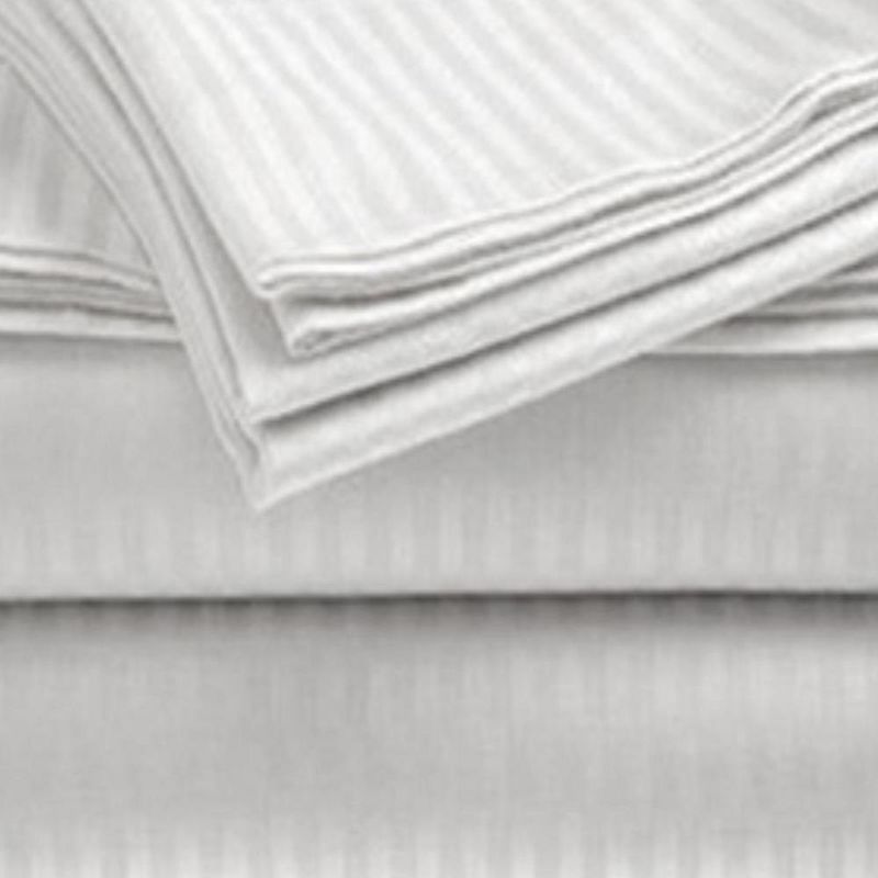 Embossed 1800 Series Wrinkle Resistant Stripe All Season Bed Sheet Set White by Plazatex, 3 of 4