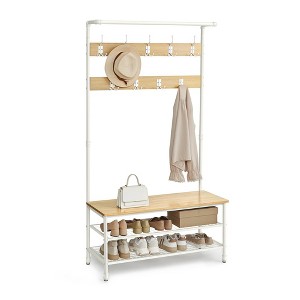 VASAGLE Coat Rack - Hall Tree with Shoe Storage Bench - Oak and White - 1 of 4