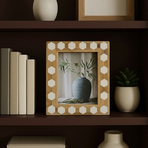 Decorative Rectangle Picture Frame with Hexagon Border - Stylish Photo Frame for Tabletop, Shelf Accent, or Living Room Decor - 10", White & Brown - 1 of 4