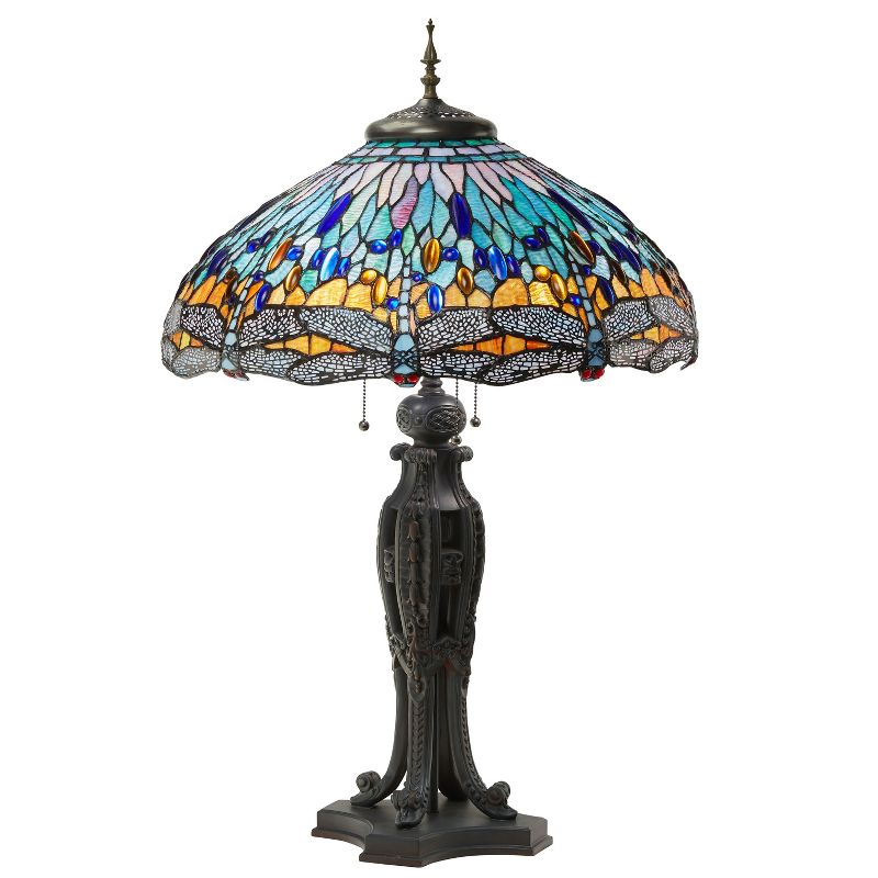 River of Goods 35&#34; Dragonfly Tiffany Style Stained Glass Table Lamp, 1 of 15