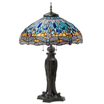 River of Goods 35" Dragonfly Tiffany Style Stained Glass Table Lamp