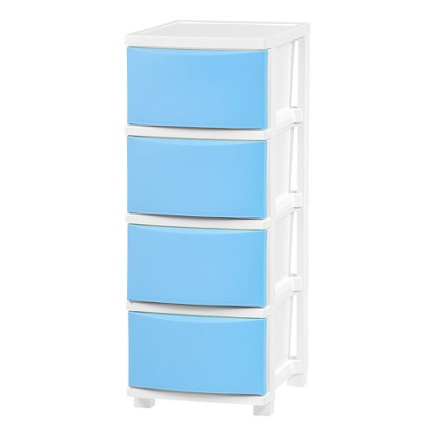 IRIS USA 4 Slim Plastic Drawer Storage with Casters, White/Blue