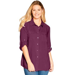 Woman Within Plus Size Utility Button Down Shirt - 1 of 4