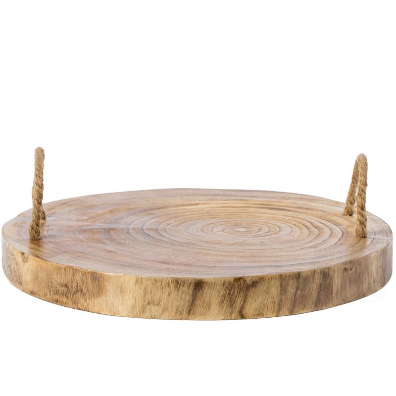 Vintiquewise Wood Round Tray Serving Platter Board with Rope Handles, 4 of 8