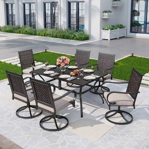 7pc Patio Dining Set with 360 Swivel Chairs with Cushions and Rectangle Steel Table - Captiva Designs: - 1 of 4