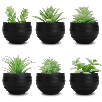 BRINJOY 6-Pack Mini Artificial Succulent Plants - Gothic Black Faux Succulents for Halloween & Home Decor