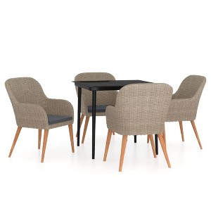vidaXL Patio Dining Set Outdoor Dining Set Table and Chair Set for Garden - 5 Piece with Cushions Brown 31.5" Table Length - 1 of 4