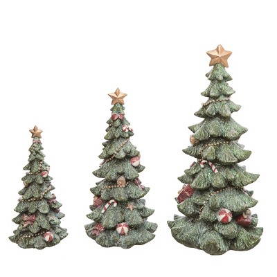 Transpac Set of 3 Resin Christmas Glitter Tree Figurines - Festive Decorative Objects for Holiday Cheer