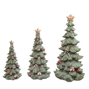 Transpac Set of 3 Resin Christmas Glitter Tree Figurines - Festive Decorative Objects for Holiday Cheer - 1 of 2