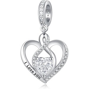 Sterling Silver Heart Birthstone Charms - Customizable Beads for Bracelets & Necklaces, Gift for Women - 1 of 4