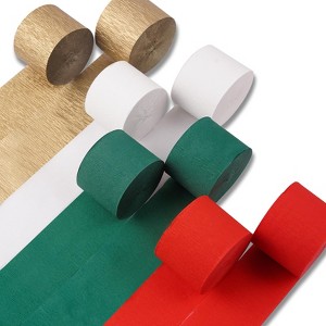 PartyWoo Crepe Paper Streamers Green Red Gold White 8 Rolls 656 ft 1.8 Inch x 82 Ft Roll - 1 of 4