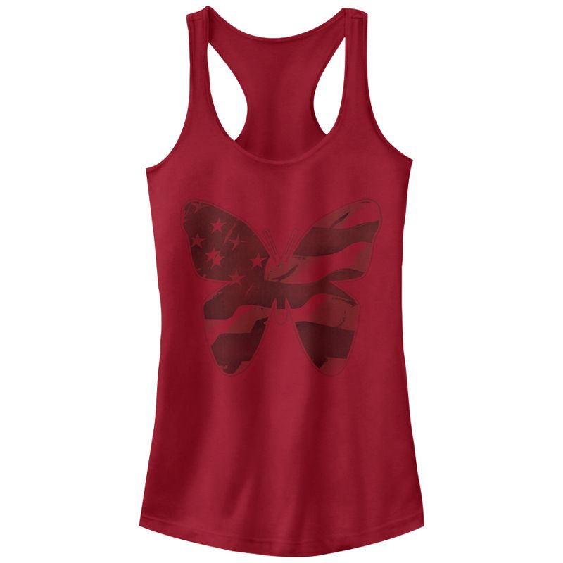 Juniors Womens Lost Gods American Flag Butterfly Racerback Tank Top, 1 of 4