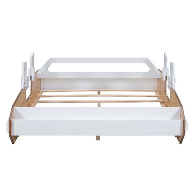 Full Size Racing Car Bed With Door Design, Storage Space, Safety Guardrails Wooden Bedframe, No Box Spring Needed Bed Frame for Dorm,Bedroom